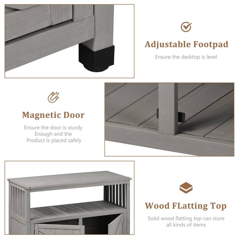 Wood Patio Bar Cabinet, Rustic Cedar Buffet Table with Storage, All-Weather Indoor/Outdoor Multi-Purpose Sideboard