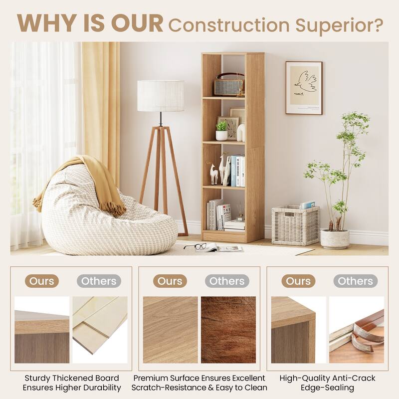 Gymax 5-Tier Bookshelf Corner Bookcase Storage Display Organizer w/ 4