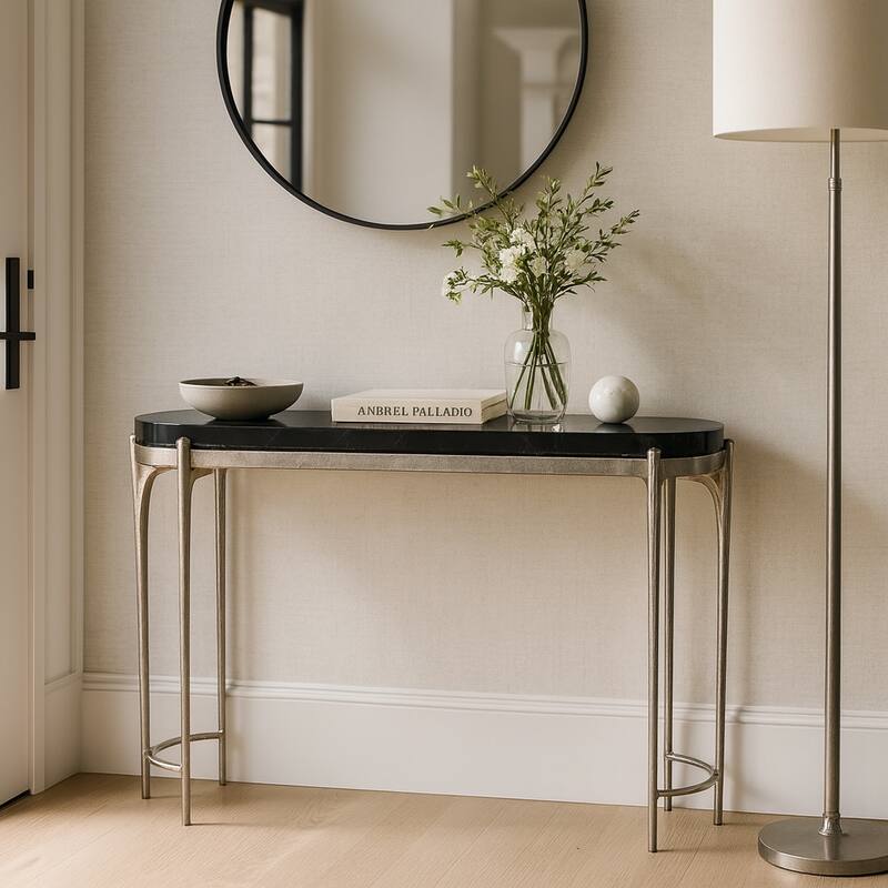 Contemporary Quartz Top Console Table - Narrow Sofa Table - 54" Black - 54.25"