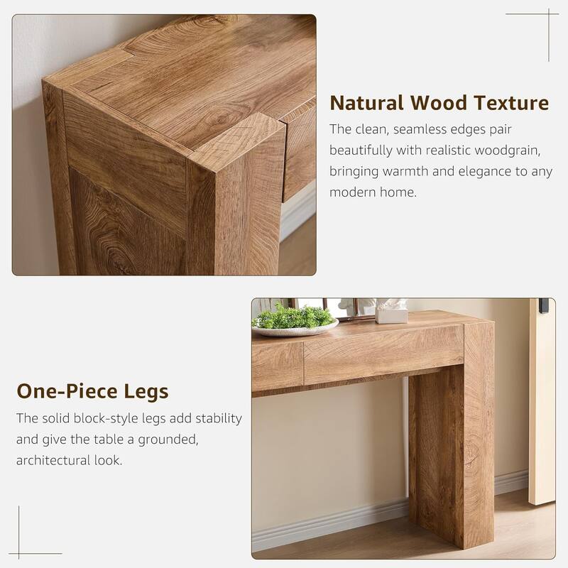 Modern Entryway Console Table, Thick Wood Sofa Table with Drawers