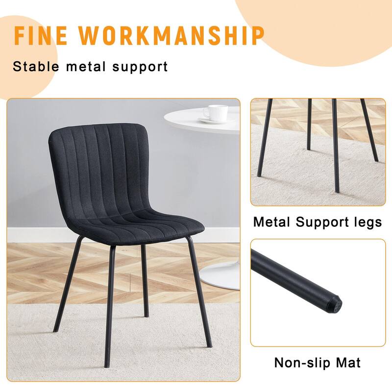 Modern 4 Piece Linen Dining Chair Set with Backrest, Metal Legs, Upholstered for Dining Room Kitchen Bedroom Living Room