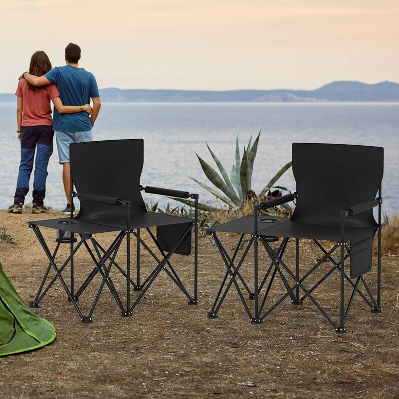 Gymax Oversized Camping Chair w/Side Table 2 Storage Pockets Cup