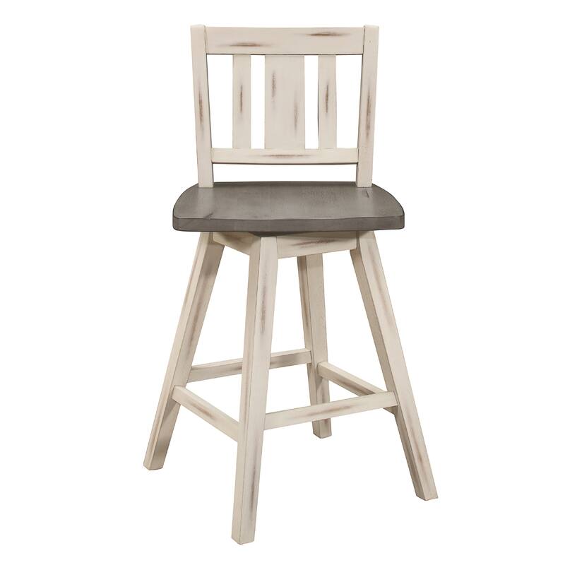 Ati Swivel Counter Height Chair Set of 2, Slatted White Wood, Gray