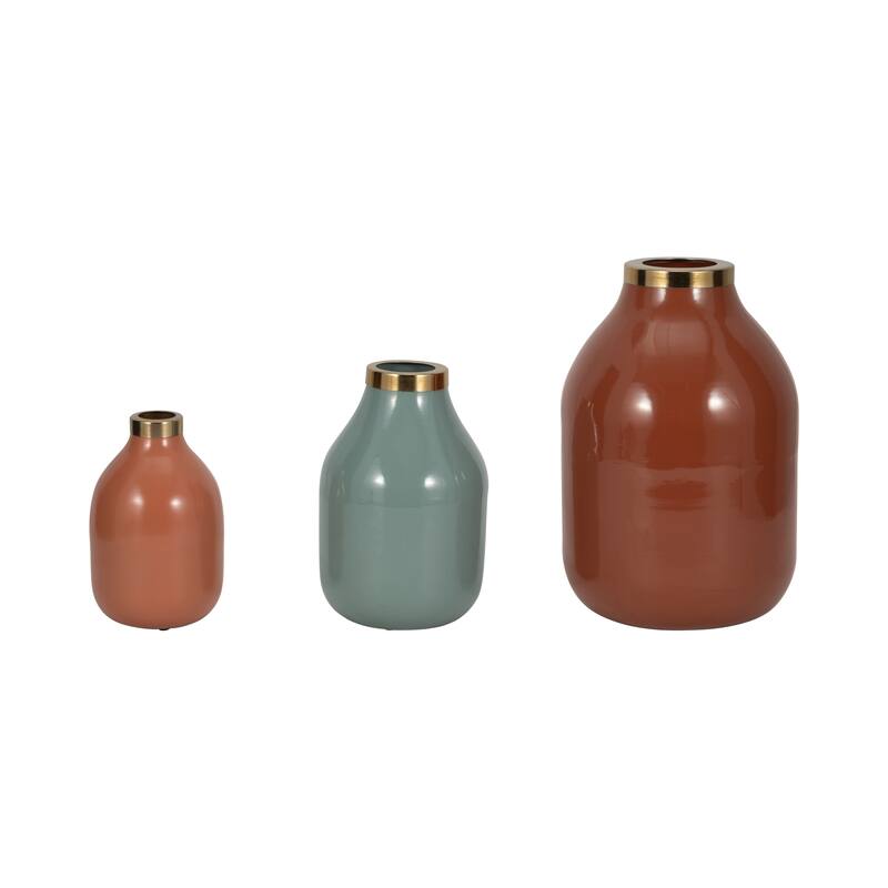 Metal Bottle Vases Set of 3 - Red/Orange, 7/9/12 in.