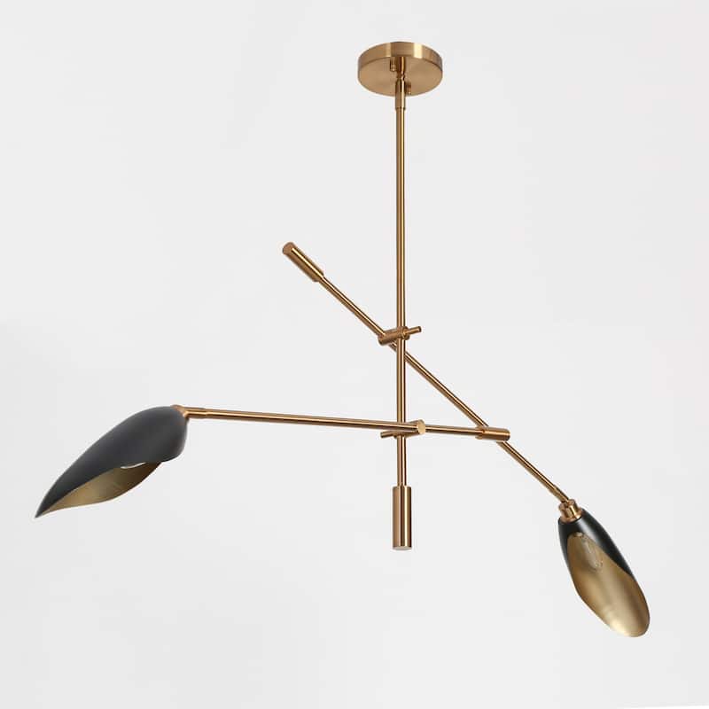 2-Light Unique Modern Linear Black Gold Chandelier Metal Island Lights for Dining Room - L 58" x W 4.4" x H 14"