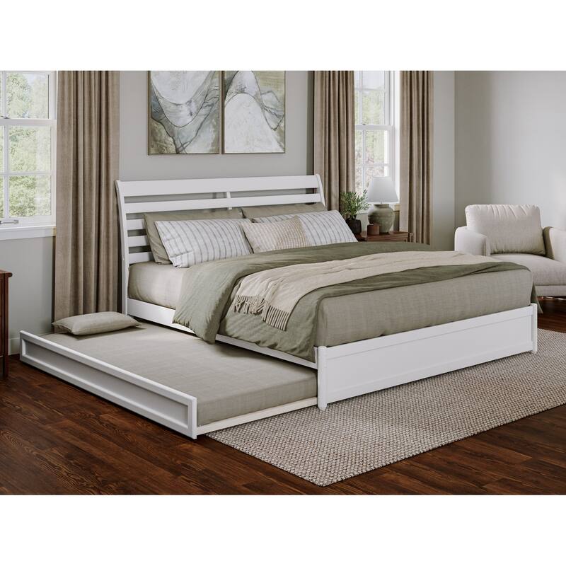 Emelie Platform Bed with Panel Footboard and Twin XL Trundle - White - King