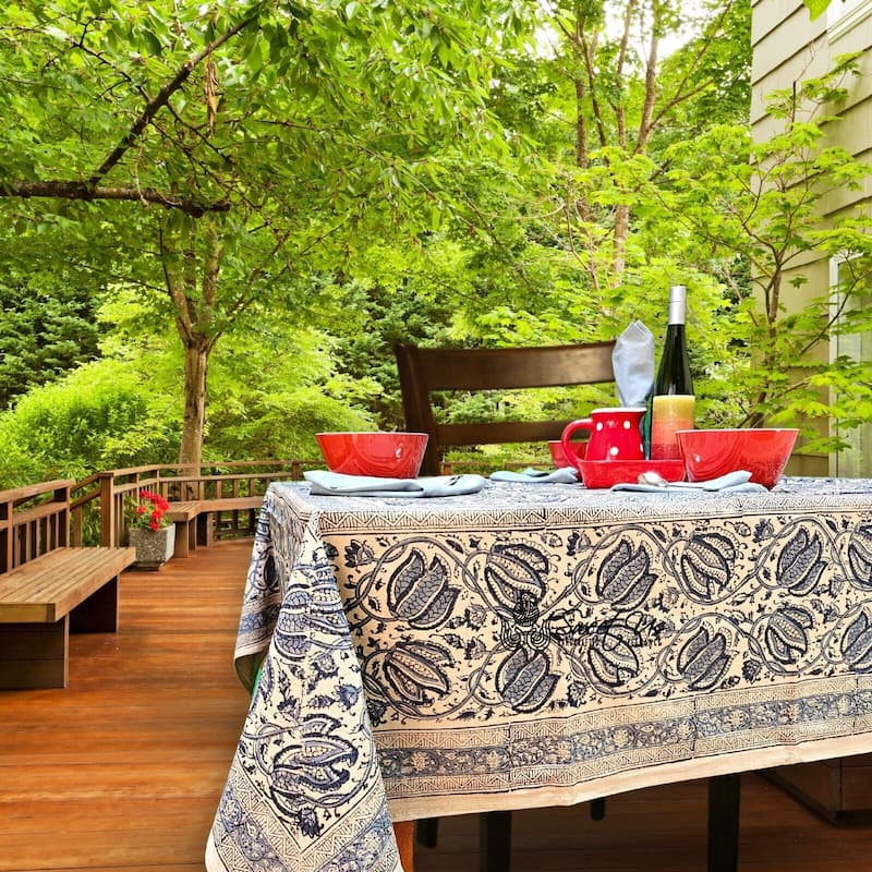 Vegetable Dye Tulip Floral Block Print Tablecloth Collection