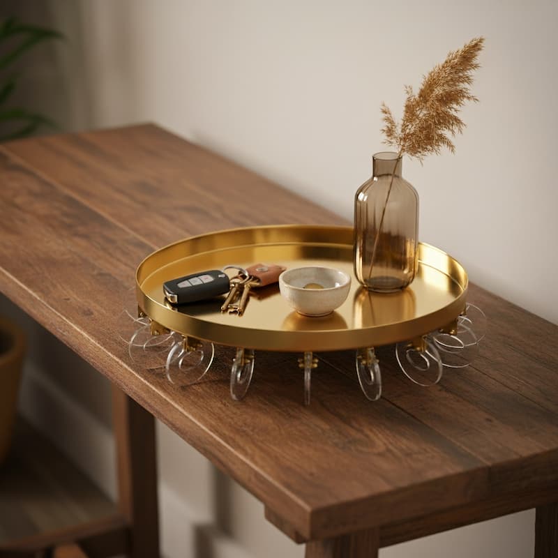 Metal Decorative Display Tray with Acrylic Ring Accents - 4" Gold - 16.0" - Gold - 16.0"