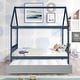 preview thumbnail 8 of 12, Blue Full Size Wood House Bed with Trundle, Roof, and Fence