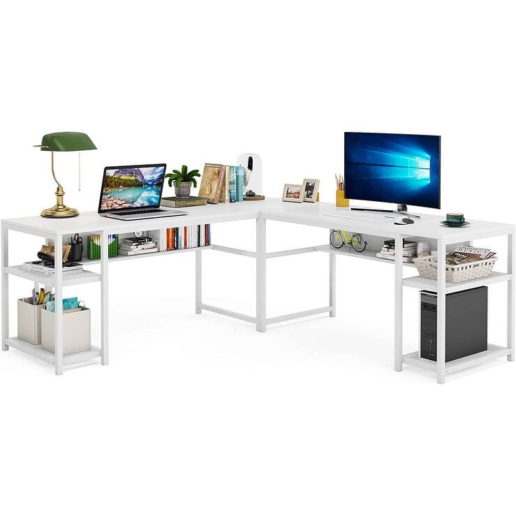 70 Inch L-Shaped Desk with shelves, Computer Desk Workstation