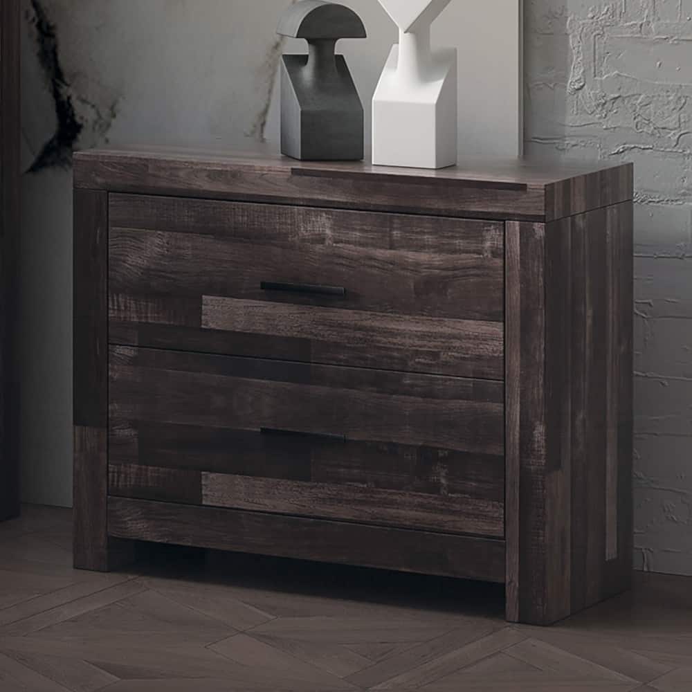 Dark Oak 2-Drawer Nightstand with Sled Base