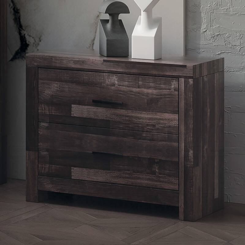 Dark Oak 2-Drawer Nightstand with Sled Base - Oak