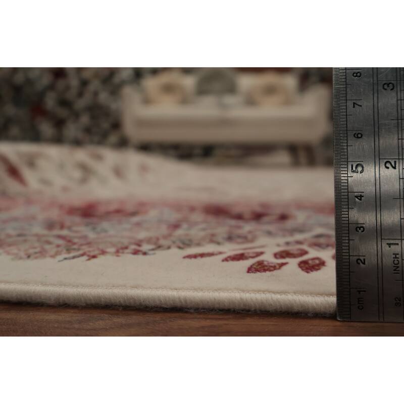 Machine Made Oriental 90% Silk - 10% Polyester Carpet Traditional All-Over Beige & Ivories Qum Area Rug - 9' 10'' X 6' 6''