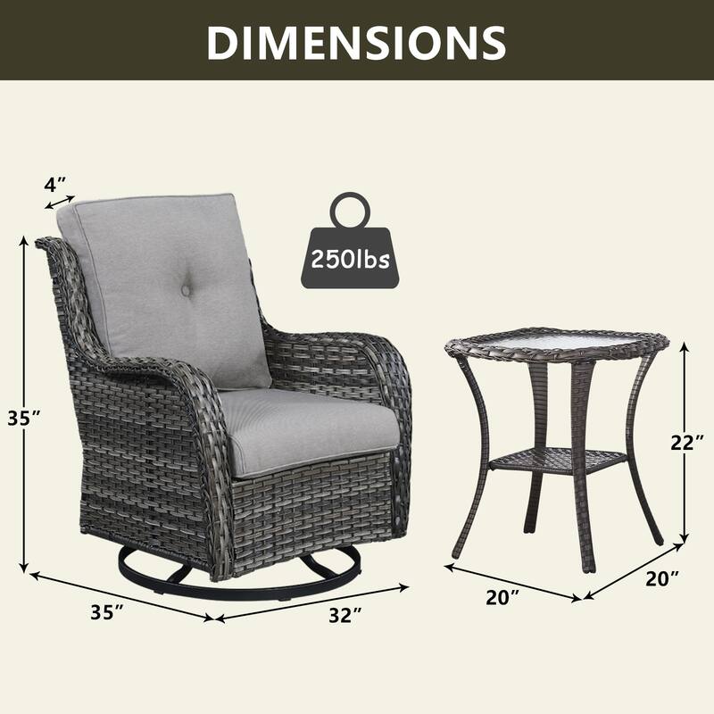 Outdoor Swivel Rocker Wicker Patio Chairs Set of 3
