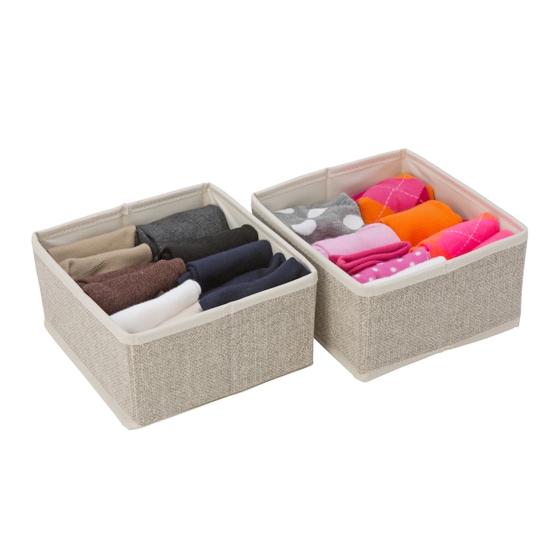 Simplify 2 Pack Medium Square Compartment Drawer Organizer in Faux Jute - 7.25"x 6.5"x 3.7"