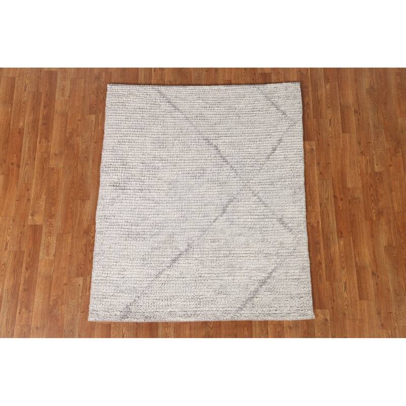 Gray Moroccan Modern Area Rug Hand-knotted Wool Carpet - 3'11" x 4'9"
