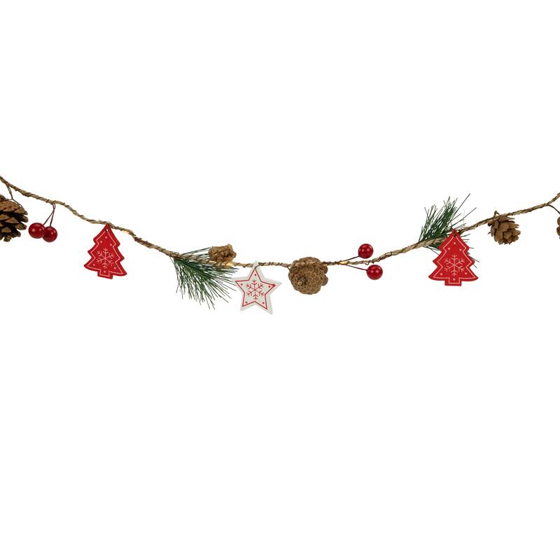 6.5' Tree, Stars and Pine Christmas Garland, Warm White LED Lights