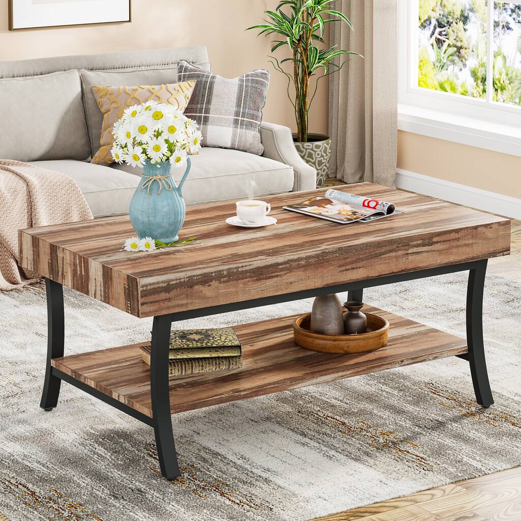 2-tier Rectangular Coffee Table for Living Room