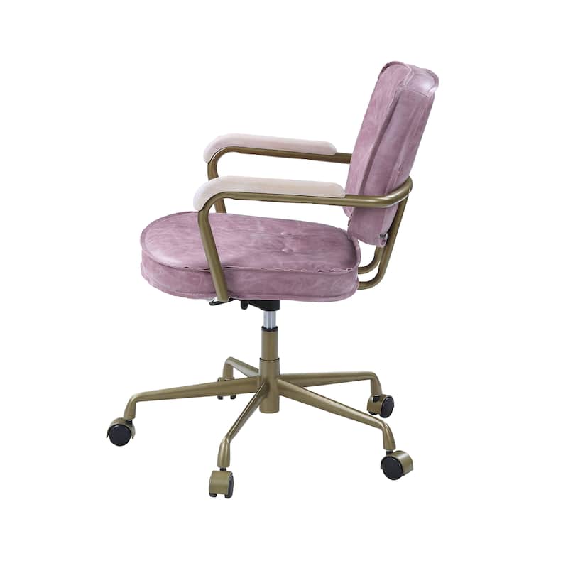 Vintage Leather Office Chair, Swivel Desk Chair with Wheels and Arms, Height Adjustable Upholstered Rolling Stool - N/A