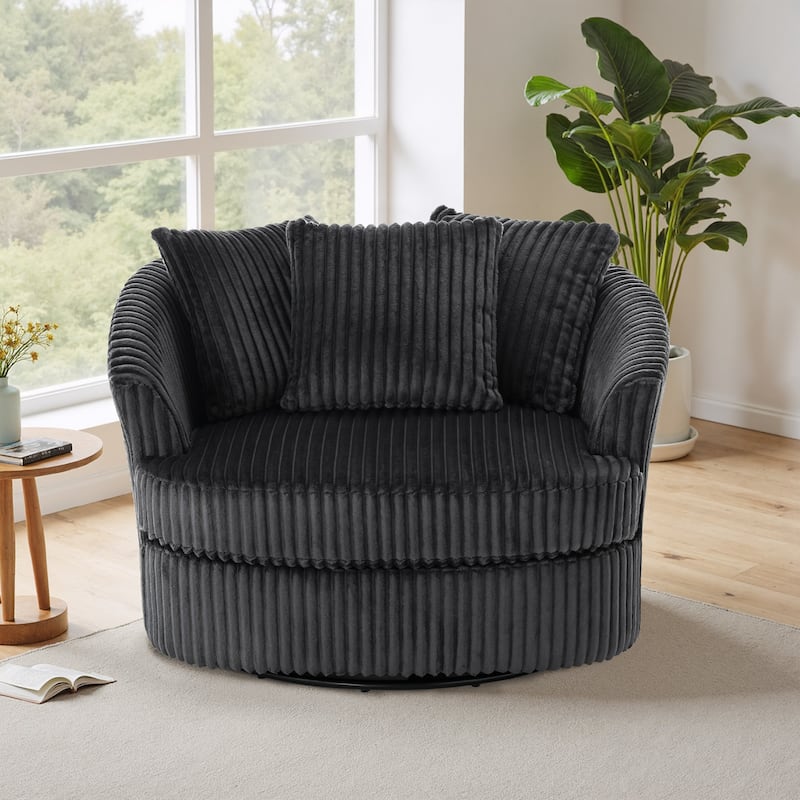 UIXE Oversize 43" Plush Corduroy Swivel Barrel Chair Comfy Accent Chair For Living Room