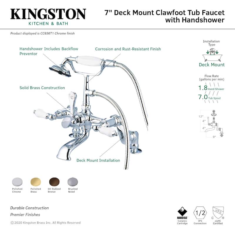 Kingston Brass Vintage Deck Mounted Clawfoot Tub Filler with Personal - Polished Chrome