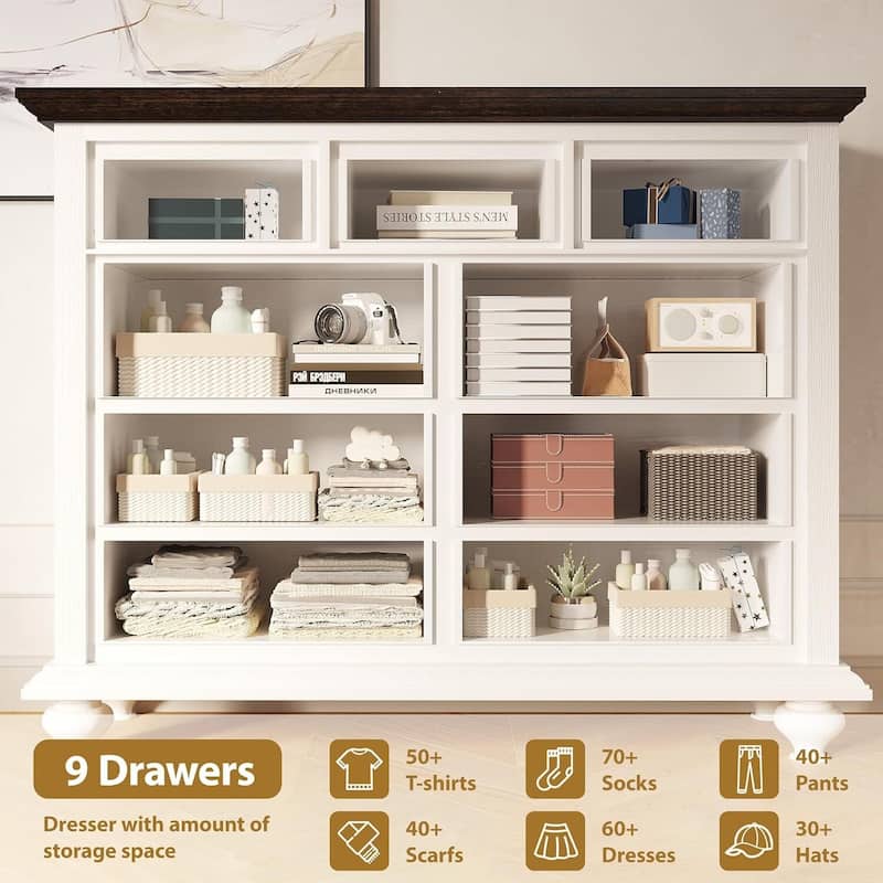 Rustic 9 Drawers Dresser for Bedroom, Living Room