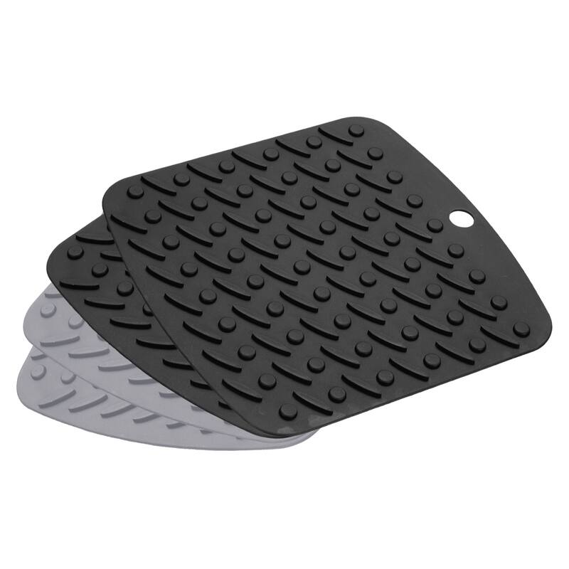 4pcs Silicone Trivet Mat Kitchen Hot Pads Table Mats for Pots Dish - Light Grey/Black