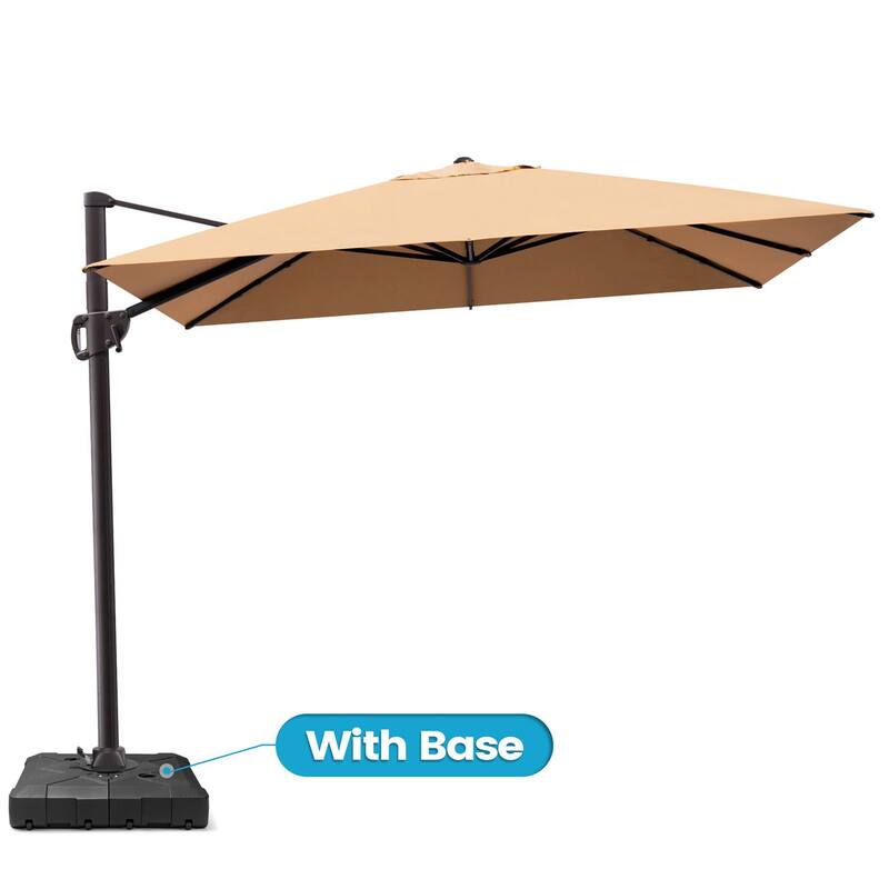 9 FT x 10.5 FT Outdoor Patio Umbrella Cantilever-Offset Umbrella with Base - Tan