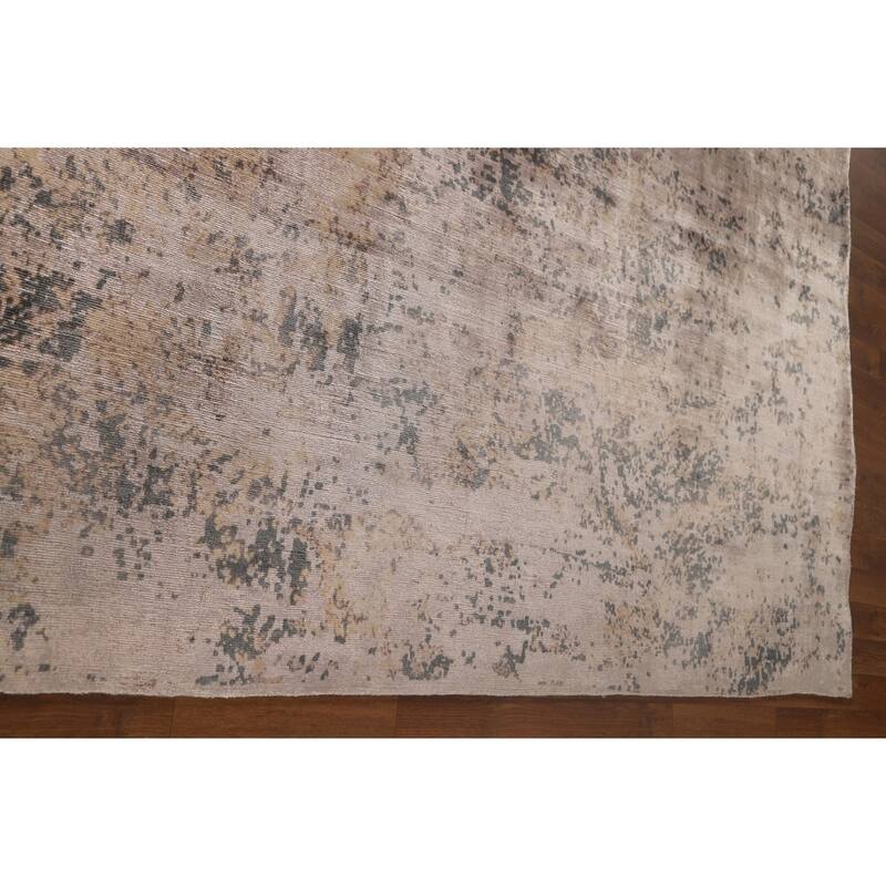 Beige Abstract Modern Area Rug Handmade Wool Carpet - 6'6" x 9'10"