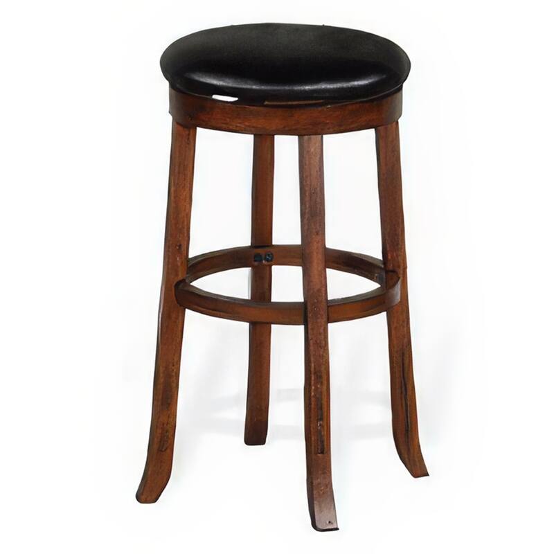 Reggie Swivel Barstool Set of 2, Black Faux Leather, Brown Mahogany