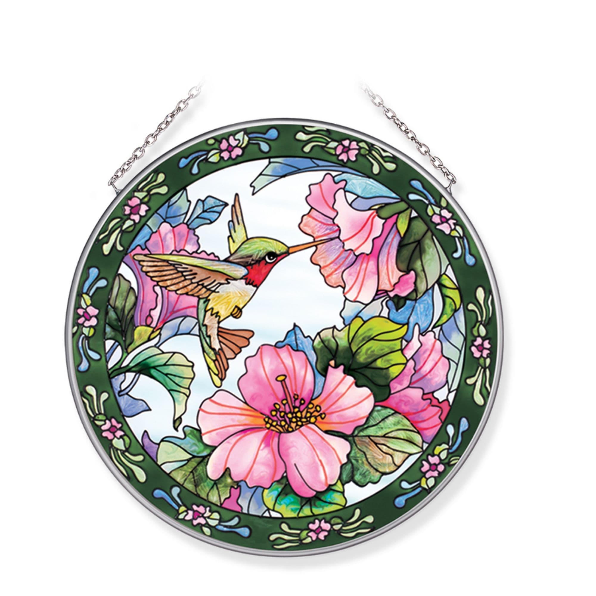 Shop Green And Pink Hummingbird And Hibiscus Round Glass Wall Art Decor 6 75 On Sale Overstock 29761727