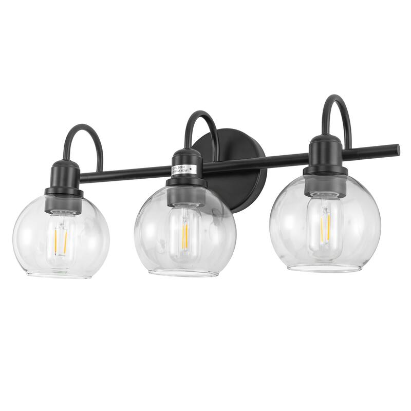 YANSUN Fishing Rod Vanity Light, 130mm Clear Round Shade, E26, Black Finish for Modern Bathroom Décor - 19.68*5.11*8.66