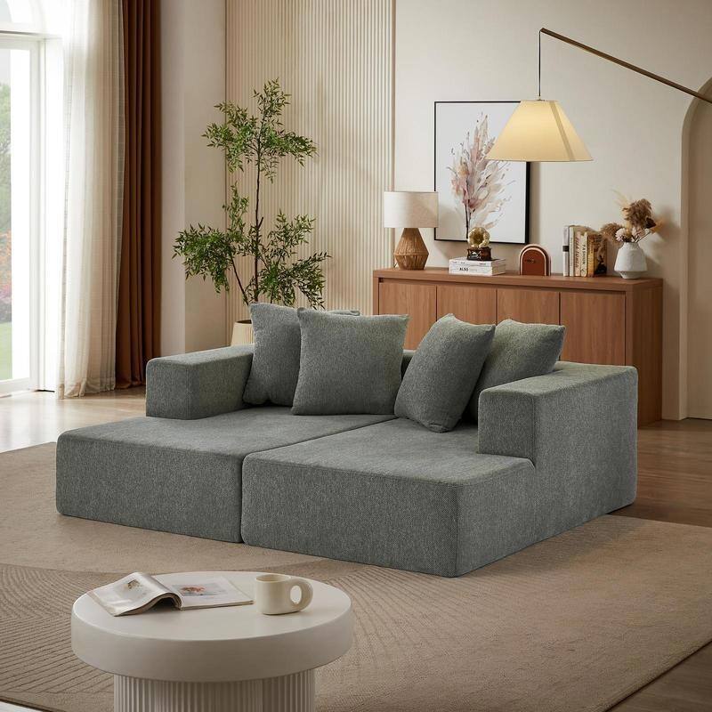 Chenille Sectional Sofa,Plush Chaise with Fixed Cushions,Modern Design