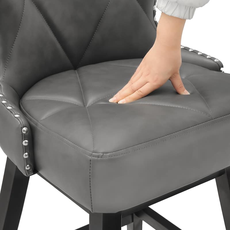 26 in. Modern Faux Leather and Fabric Upholstered Swivel Bar Stool with Wood Frame for Island and Home Bar - 20"W x 20"D x 39"H