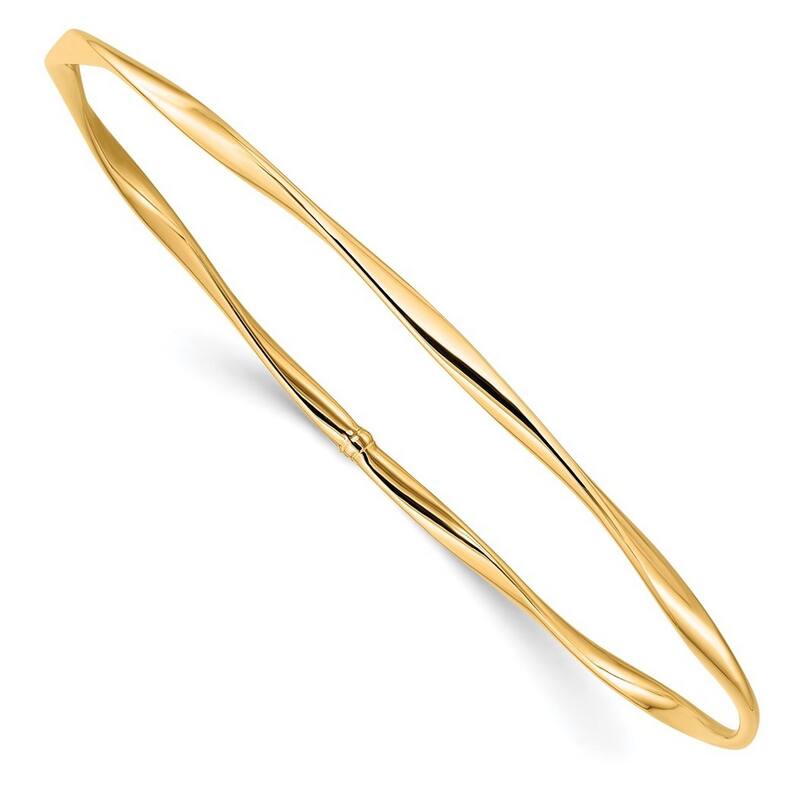 Curata 10k Yellow Gold 7" Polished Twisted Slip-on Stackable Bangle Bracelet