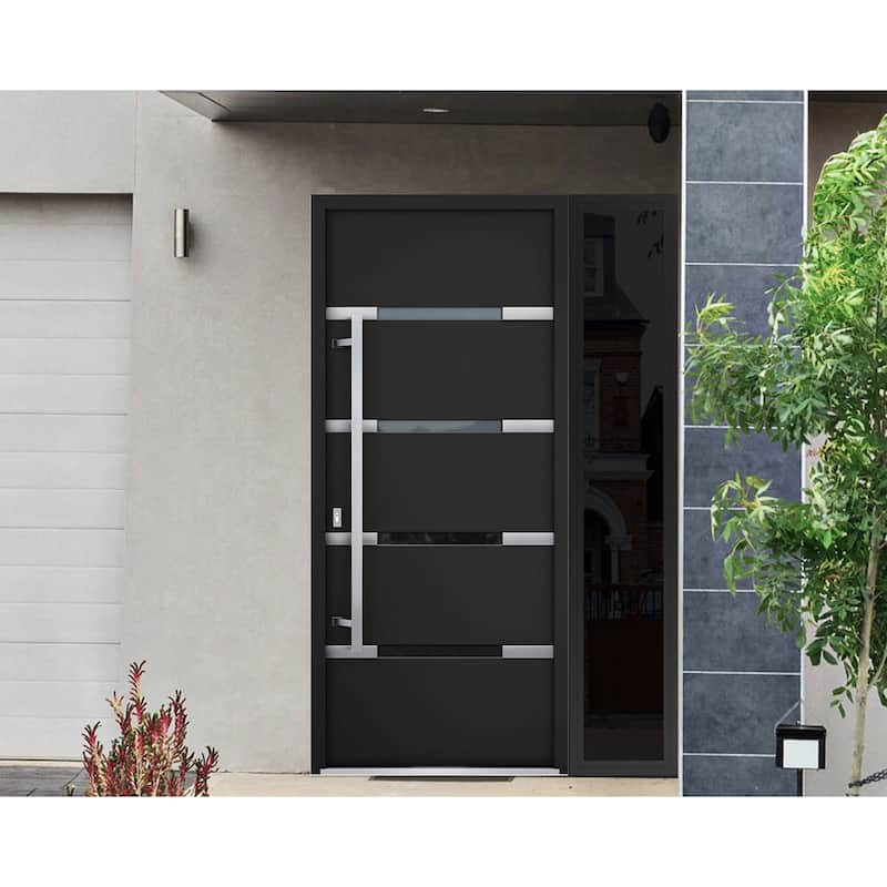 Front Prehung Steel Door 1105 Black Enamel Stainless Inserts W36xH80 Lh I