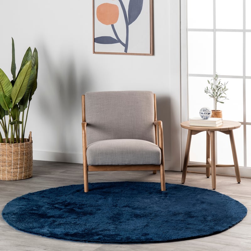 Nuloom Loni SuperiorWash Solid Machine Washable Shag Area Rug - 6' Round - Navy - Round