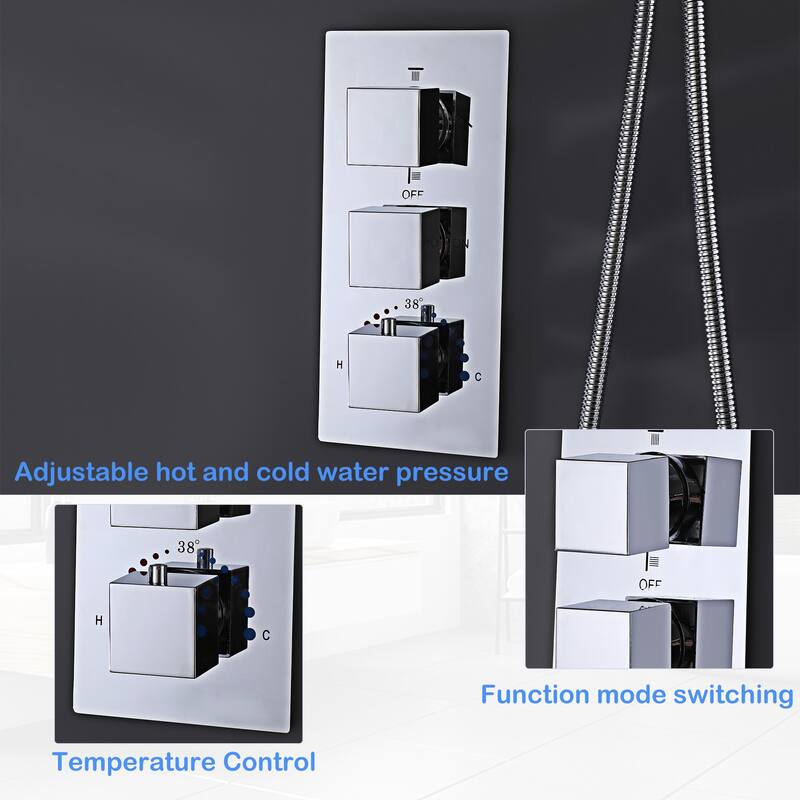 LED 4-Way Complete Rain and Waterfall Shower System with 3 body Jets & High-pressure Handheld, Ceiling Mounted