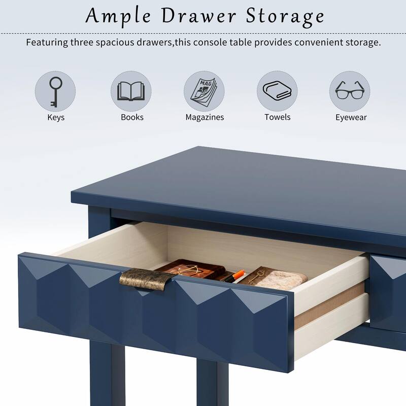 60" Fir Veneer Entryway Table with Honeycomb-patterned Fronts, 3 Drawers