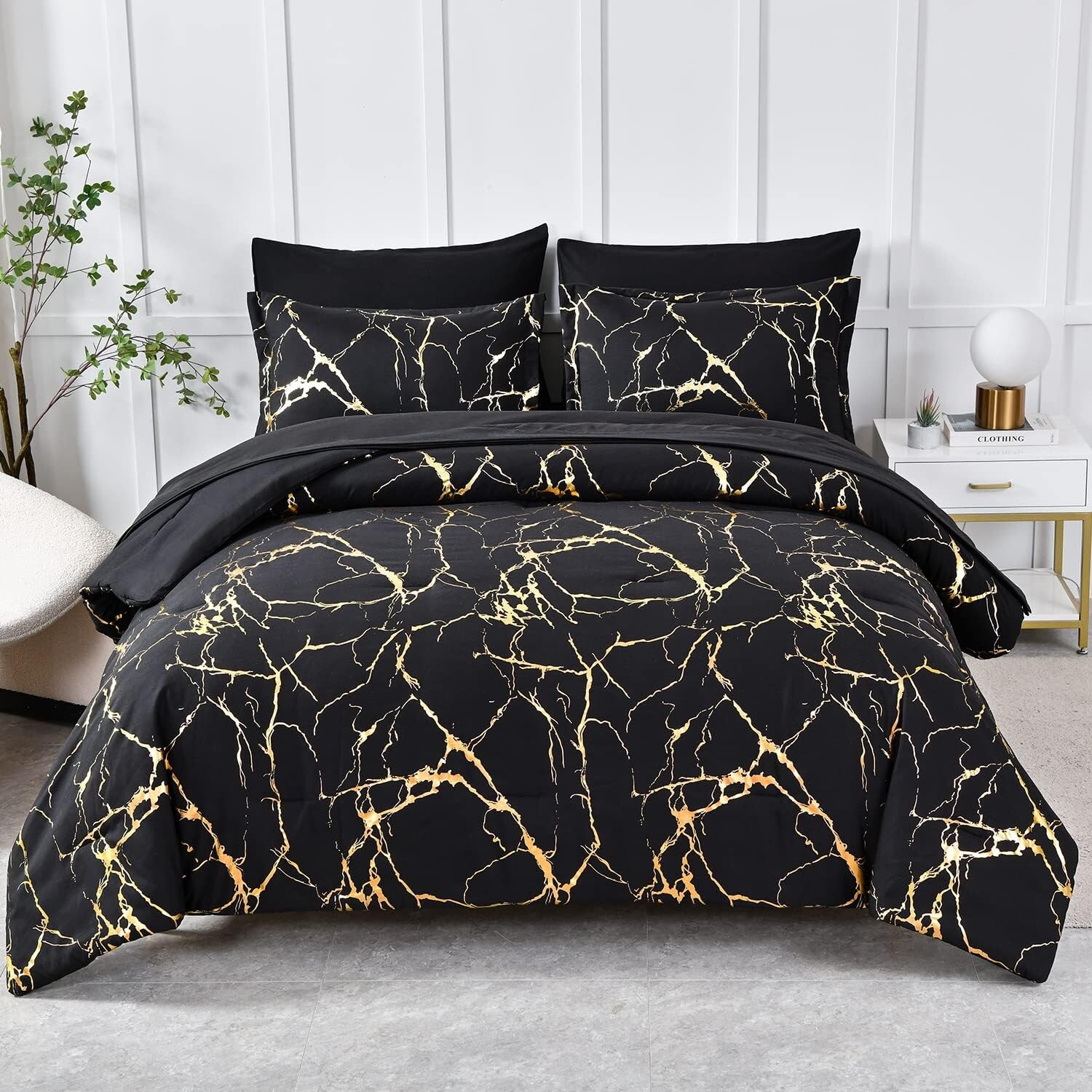 Metallic Marble Comforter Set 7 Piece Bed in a Bag All Season Soft Microfiber Complete Bedding Sets On Sale Bed Bath Beyond 41002879