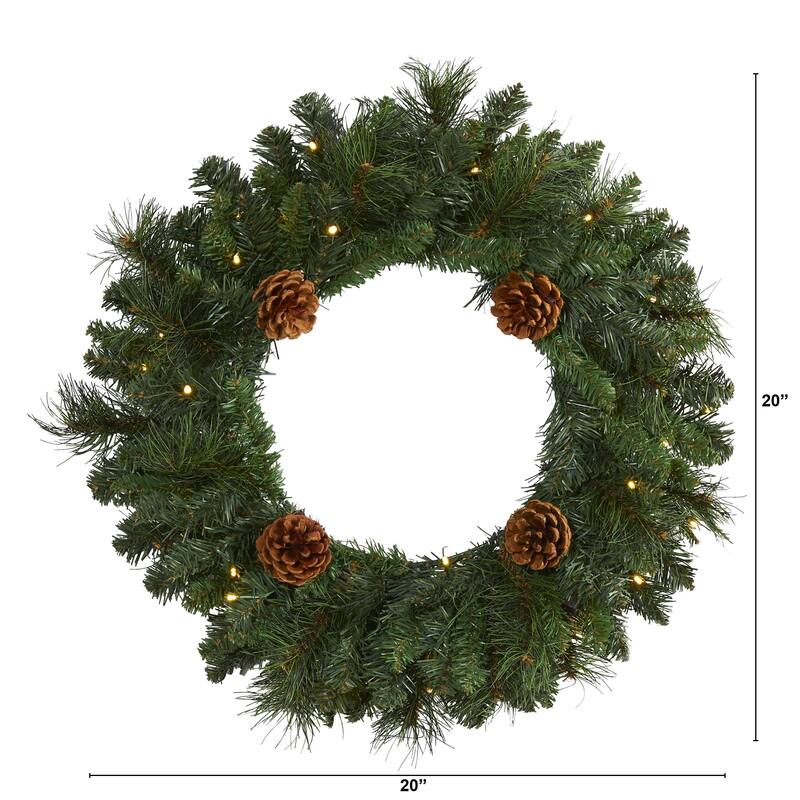 Pinecone Artificial Christmas Wreath, 20-Inch, Warm Clear Lights