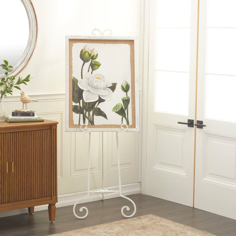 White Metal Large Adjustable 3 Tier Scroll Display Easel with Chain Support - White