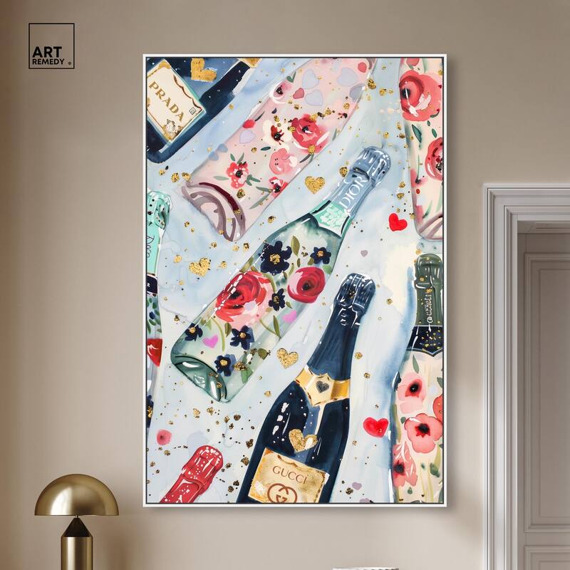 Fun Floral Champagne Canvas by Art Remedy