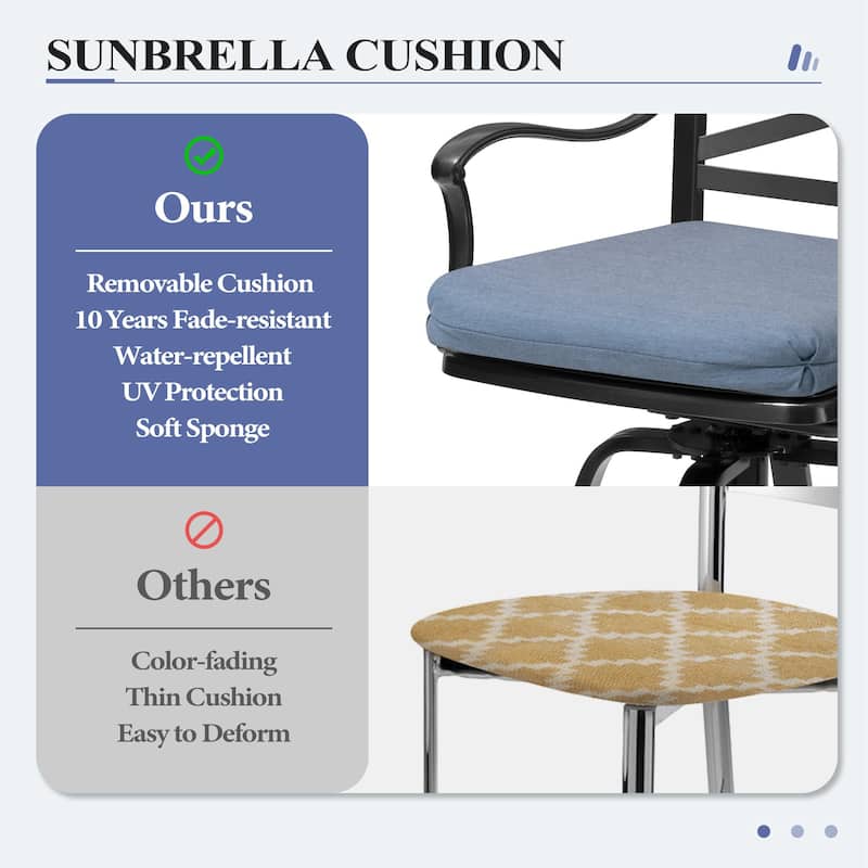 3/5-Piece Set Outdoor Patio Aluminum Sunbrella Swivel Bar Stools and Table