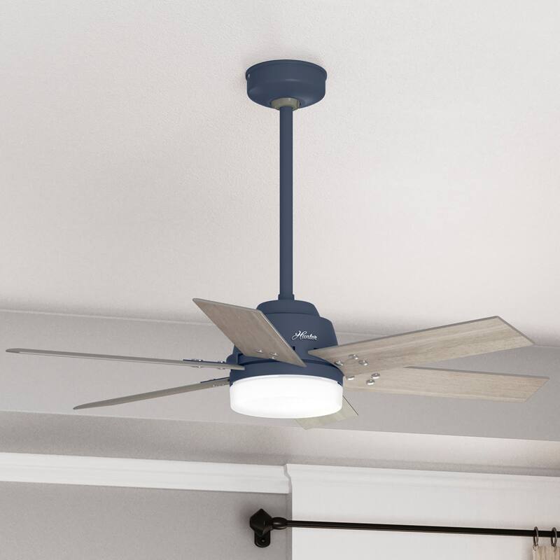 Hunter 44" Pacer Ceiling Fan with LED Light Kit and Handheld Remote - Modern Farmhouse, Transitional - Indigo Blue
