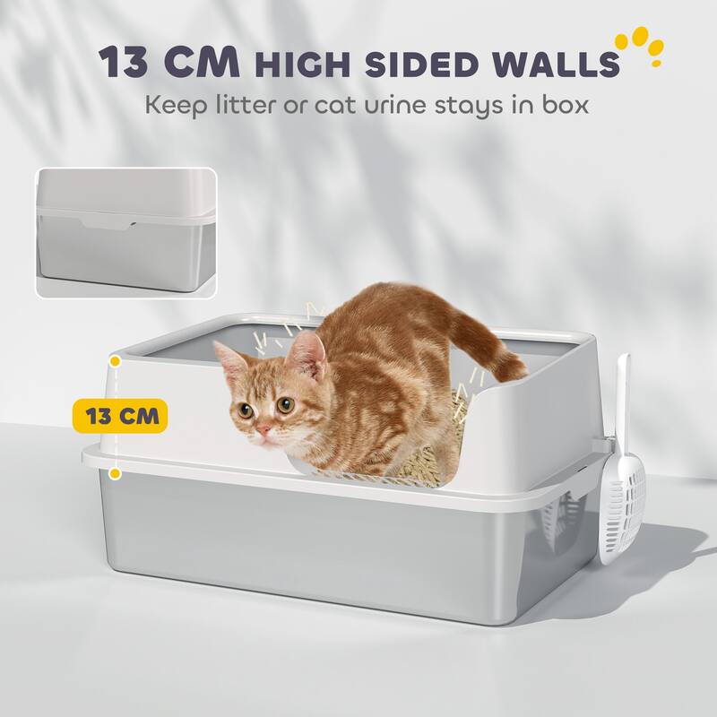 PawHut Stainless Steel Litter Box, XL Enclosed Cat Litter Box with High Side, Scoop, Easy Cleaning & Anti-Urine Leakage