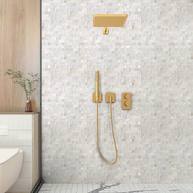 Art3d Peel and Stick Mother of Pearl Shell Tile for Kitchen Backsplash/Bathroom White Rectangle Seamless 6-Pack