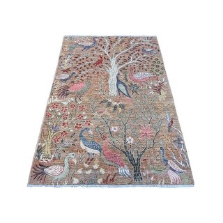 Shahbanu Rugs Dirt Brown 100% Wool Hand Knotted Birds of Paradise ...