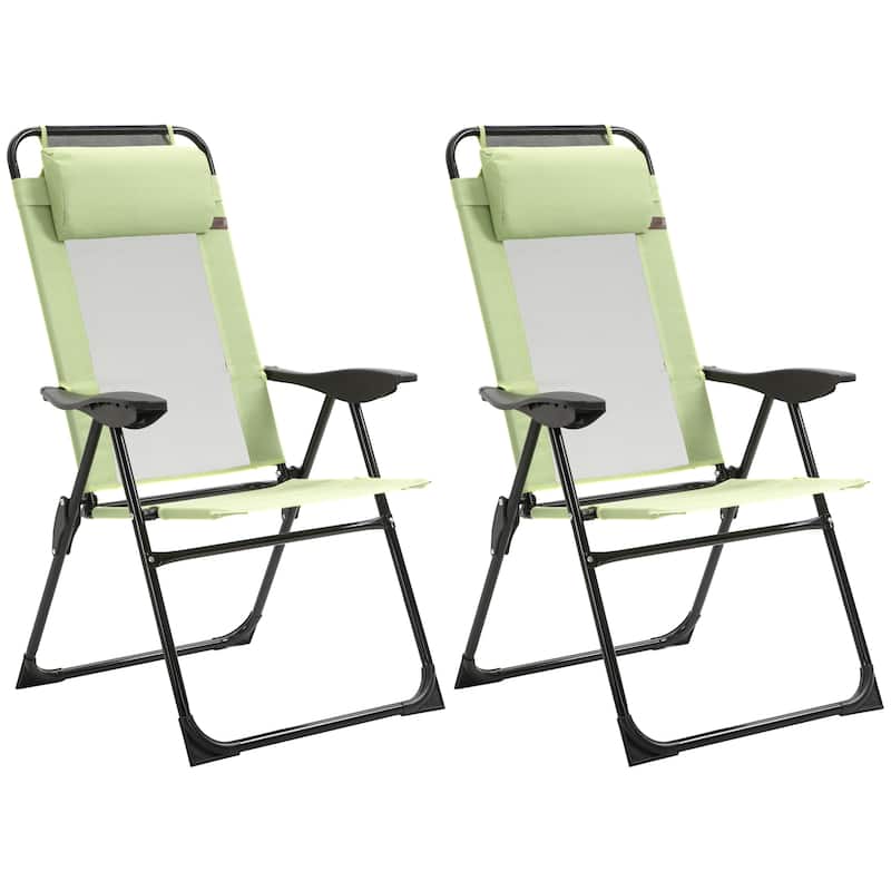 Outdoor Folding Patio Chairs Set of 2 with Adjustable Sling Back, Camping Chair with Removable Headrest for Beach, Garden