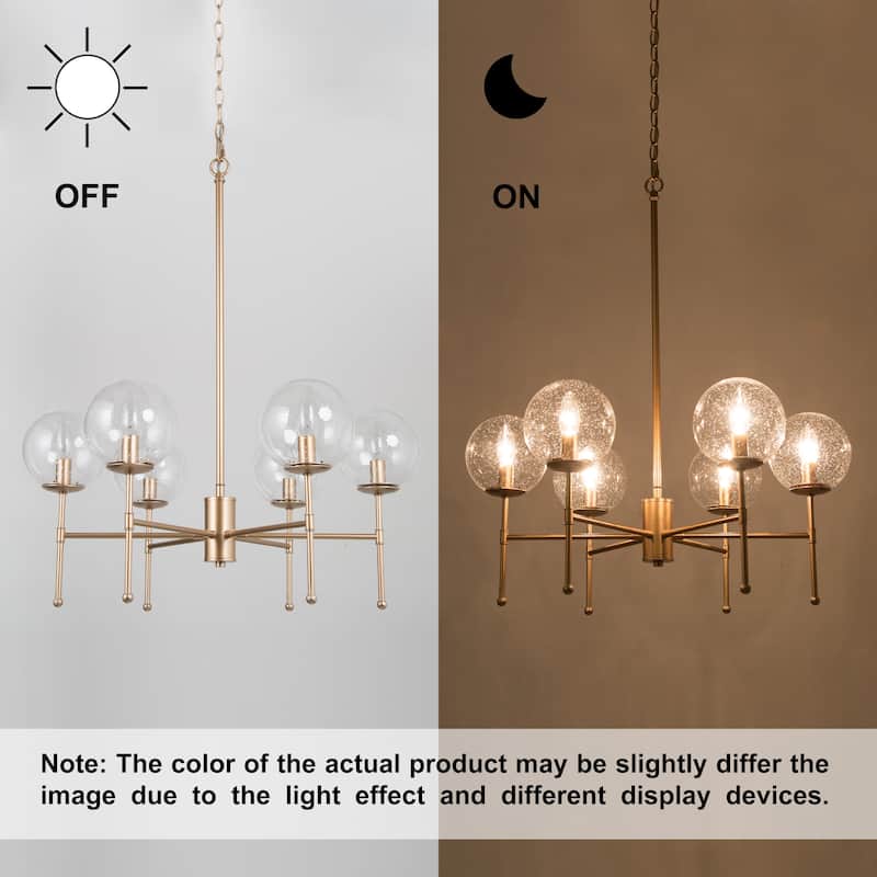 Koini Mid-century Modern 6-light Orb Glass Chandelier Wheel Hanging Lights for Dining Room - D26'' x H90''